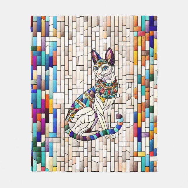 Egyptian Cat -Mosaic Art Fleece Blanket (Front)