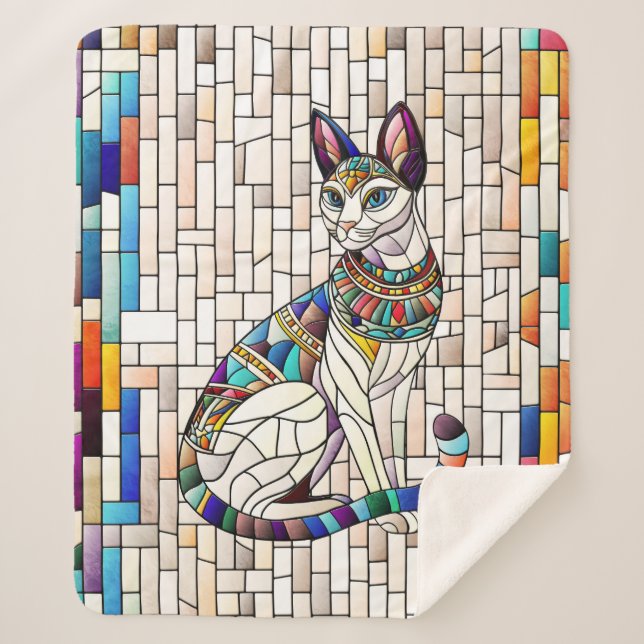 Egyptian Cat -Mosaic Art Sherpa Blanket (Front)