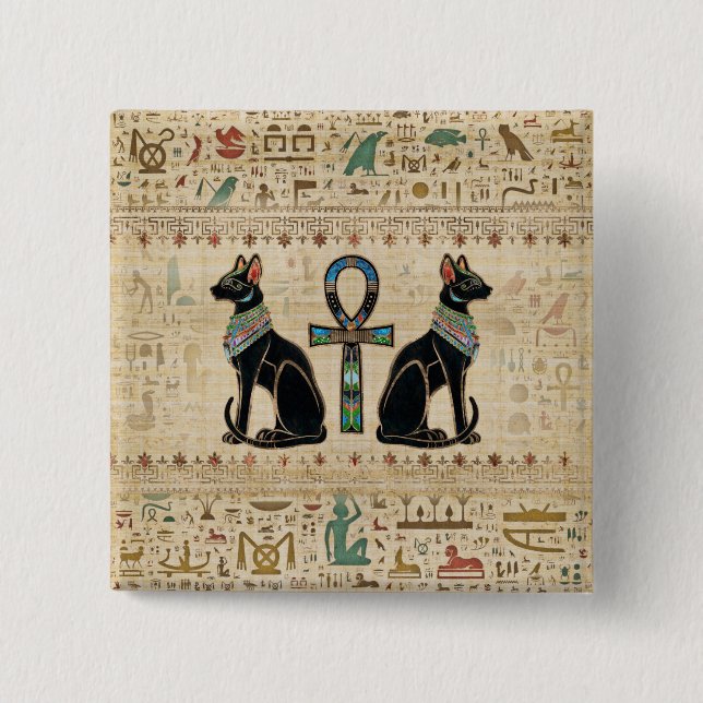 Egyptian Cats and ankh cross 15 Cm Square Badge (Front)