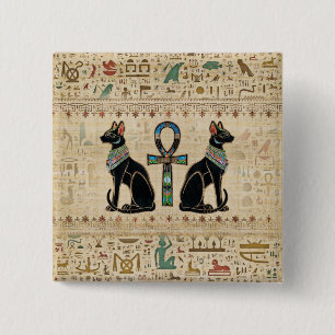 Egyptian Cats and ankh cross 15 Cm Square Badge