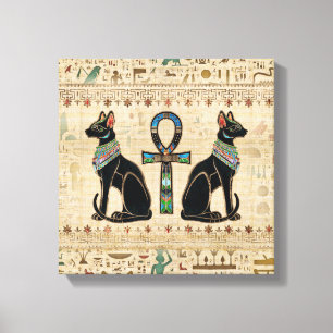 Egyptian Cats and ankh cross Canvas Print
