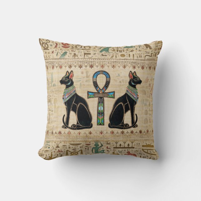 Egyptian Cats and ankh cross Cushion (Front)