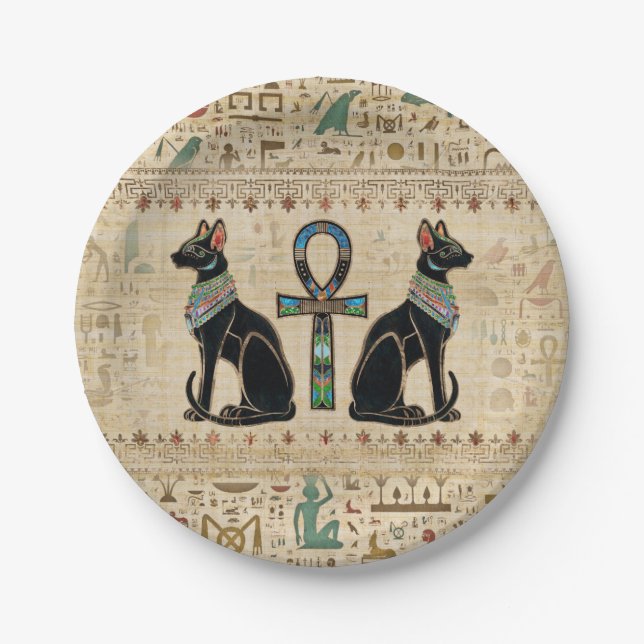 Egyptian Cats and ankh cross Paper Plate (Front)