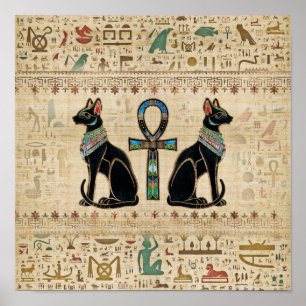Egyptian Cats and ankh cross Poster