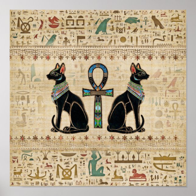 Egyptian Cats and ankh cross Poster (Front)