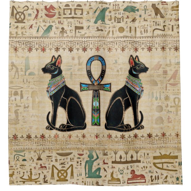 Egyptian Cats and ankh cross Shower Curtain (Front)