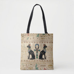 Egyptian Cats and ankh cross Tote Bag