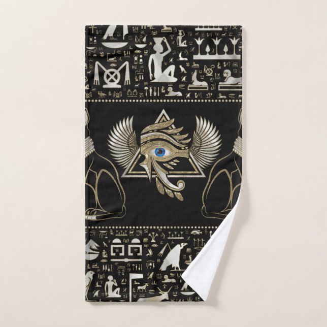 Egyptian Cats and Eye of Horus Bath Towel Set (Hand Towel)