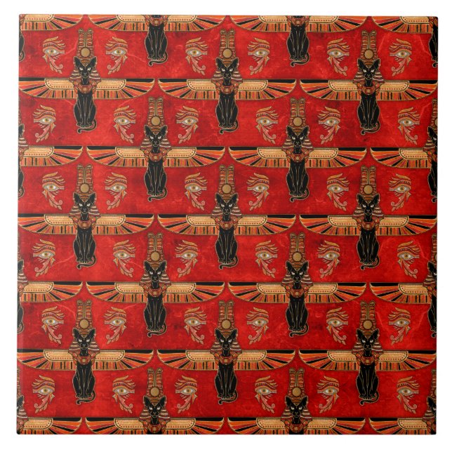 Egyptian Cats and Eye of Horus pattern Ceramic Tile (Front)