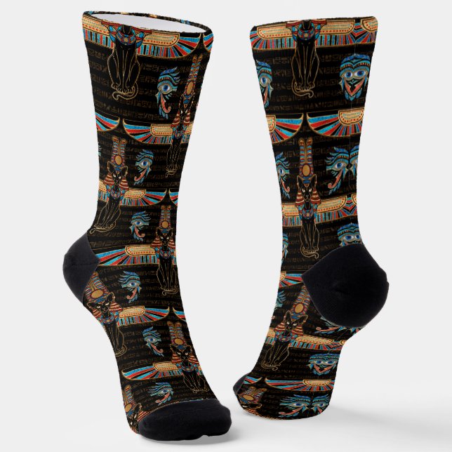 Egyptian Cats and Eye of Horus pattern Socks (Angled)