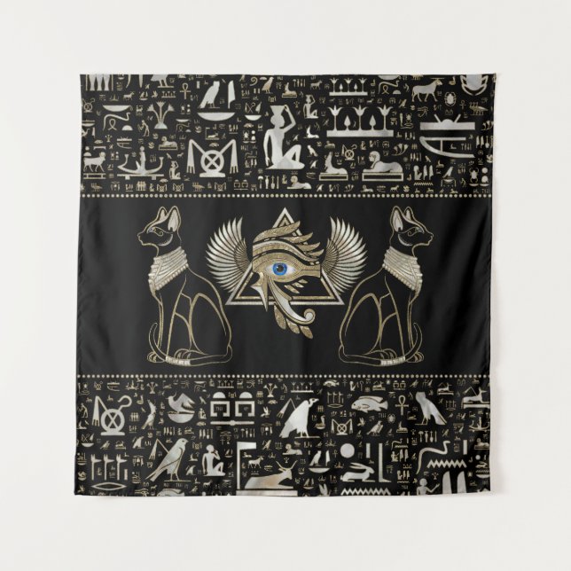 Egyptian Cats and Eye of Horus Tapestry (Front)