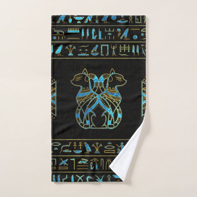 Egyptian Cats Gold and blue stained glass Bath Towel Set (Hand Towel)