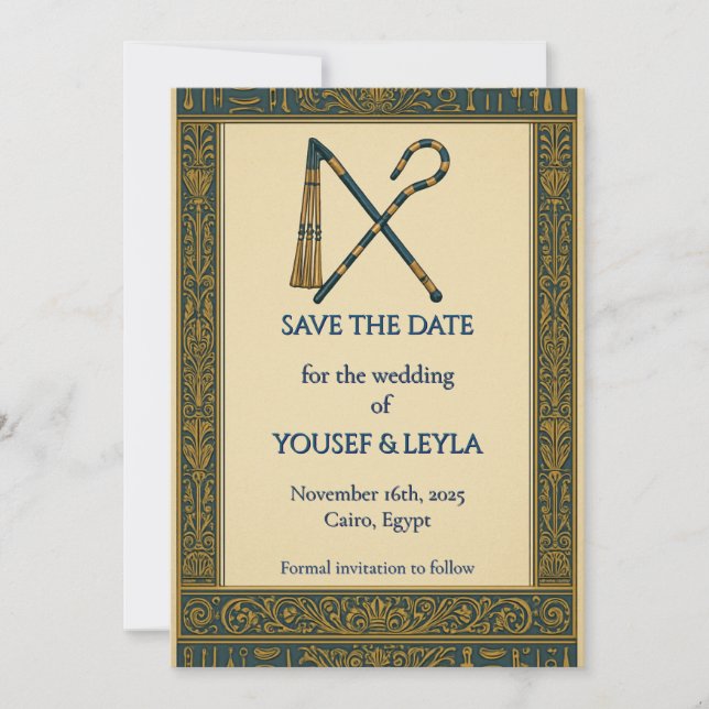 Egyptian Crook & Flail Gold Save the Date (Front)