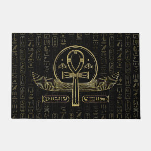 Egyptian Cross - Ankh - Gold and black Doormat