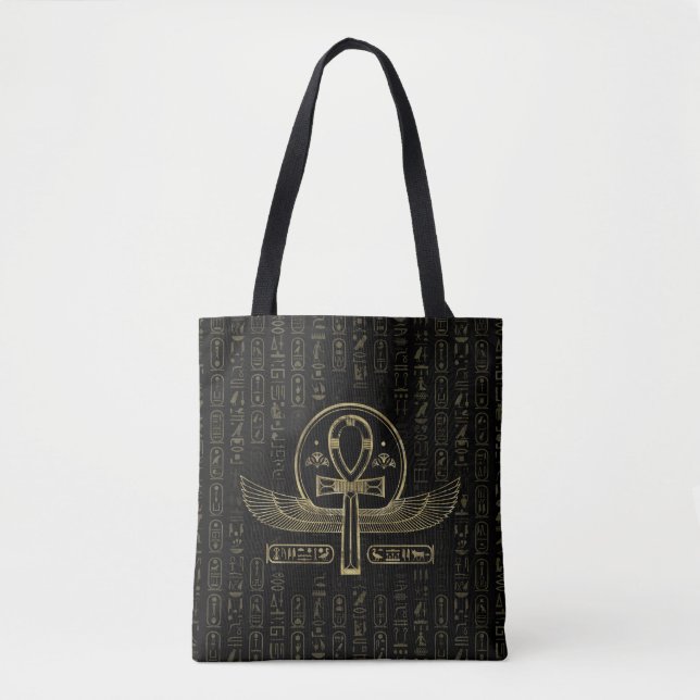 Egyptian Cross - Ankh - Gold and black Tote Bag (Front)