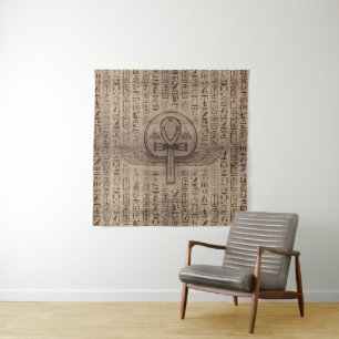 Egyptian Cross - Ankh - Wooden Texture Tapestry