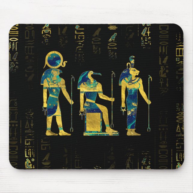 Egyptian Deities  on hieroglyphics gold and marble Mouse Pad (Front)