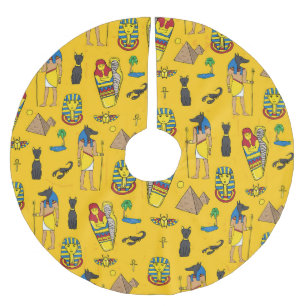 Egyptian elements, Anubis, pyramids pattern. Brushed Polyester Tree Skirt