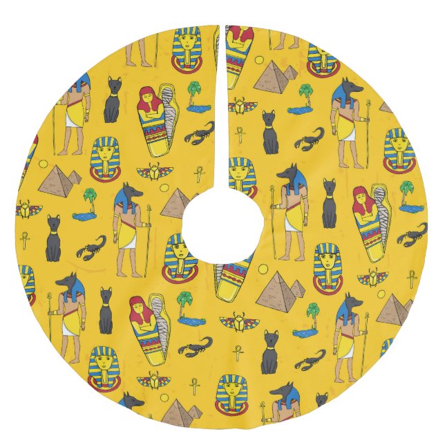 Egyptian elements, Anubis, pyramids pattern. Brushed Polyester Tree Skirt (Front)