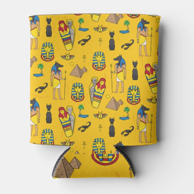 Egyptian elements, Anubis, pyramids pattern. Can Cooler (Front)