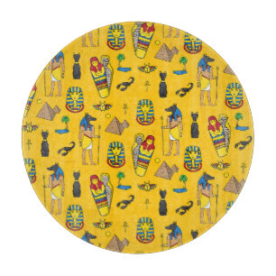Egyptian elements, Anubis, pyramids pattern. Cutting Board