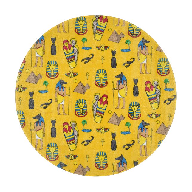 Egyptian elements, Anubis, pyramids pattern. Cutting Board (Front)
