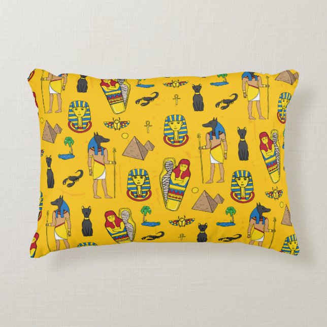 Egyptian elements, Anubis, pyramids pattern. Decorative Cushion (Front)