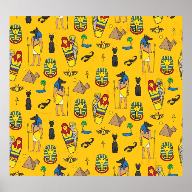 Egyptian elements, Anubis, pyramids pattern. Poster (Front)