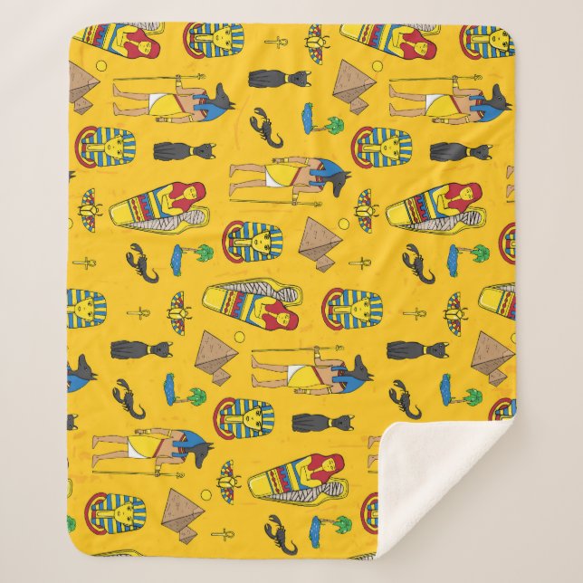 Egyptian elements, Anubis, pyramids pattern. Sherpa Blanket (Front)