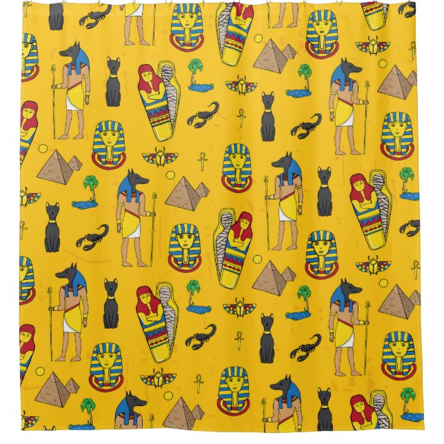 Egyptian elements, Anubis, pyramids pattern. Shower Curtain (Front)