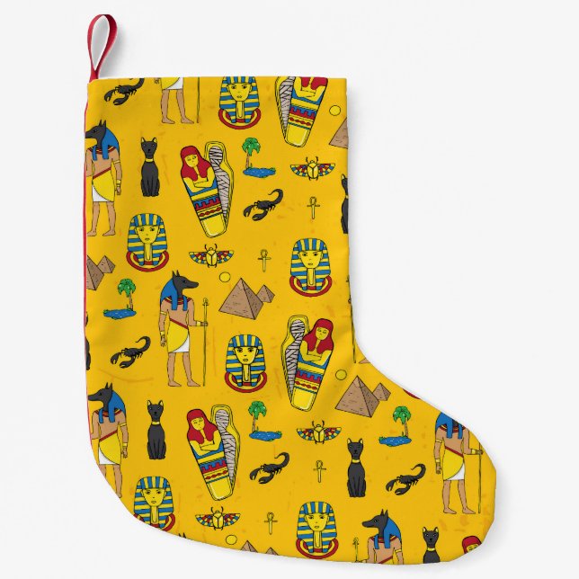 Egyptian elements, Anubis, pyramids pattern. Small Christmas Stocking (Front)