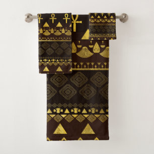 Egyptian Ethnic Pattern gold on rich browns Bath Towel Set