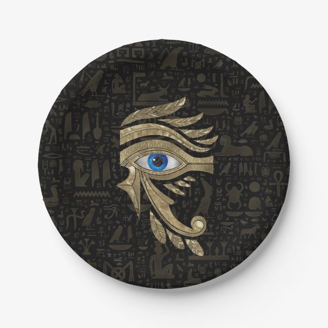 Egyptian Eye of Horus - Black and Gold Paper Plate (Front)