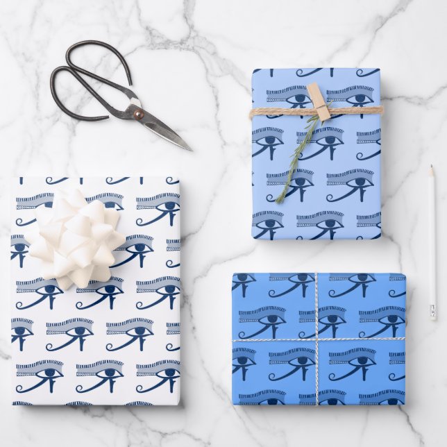Egyptian Eye of Horus Blue Amulet Wrapping Paper Sheet (Front)