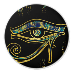 Egyptian Eye of Horus  on hieroglyphics and marble Ceramic Knob
