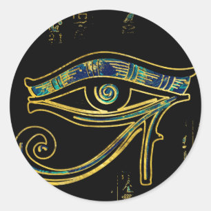 Egyptian Eye of Horus  on hieroglyphics and marble Classic Round Sticker