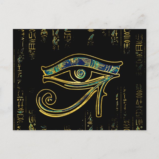 Egyptian Eye of Horus  on hieroglyphics and marble Postcard (Front)