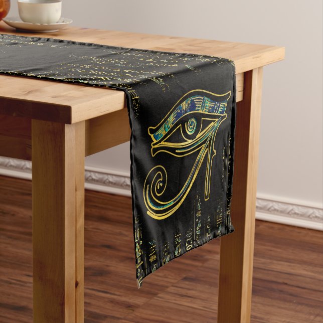 Egyptian Eye of Horus  on hieroglyphics and marble Short Table Runner (In Situ)