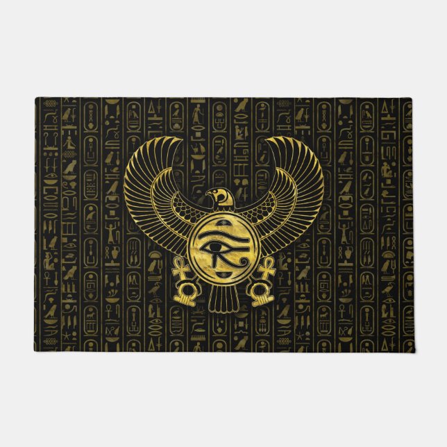 Egyptian Eye of Horus - Wadjet Gold and Black Doormat (Front)