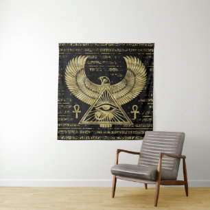 Egyptian Eye of Horus - Wadjet Gold and Black Tapestry