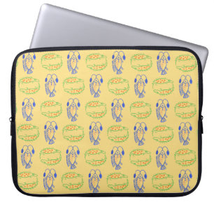 Egyptian Fish, Crocodile on Yellow Laptop Sleeve