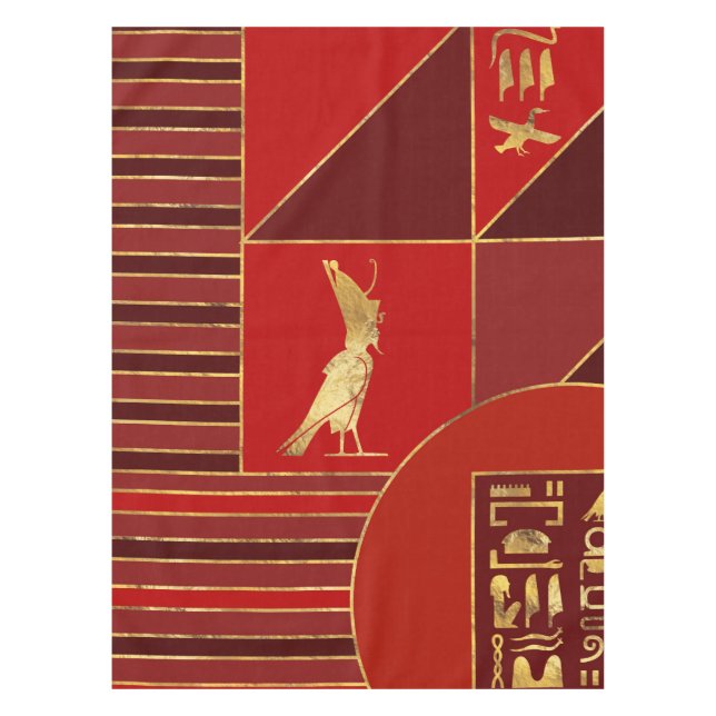 Egyptian Geometric Art Deco Red and Gold Tablecloth (Front)