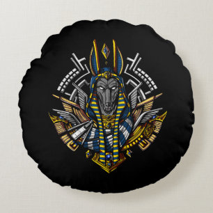 Egyptian God Anubis Ancient Wolf Pharaoh Round Cushion