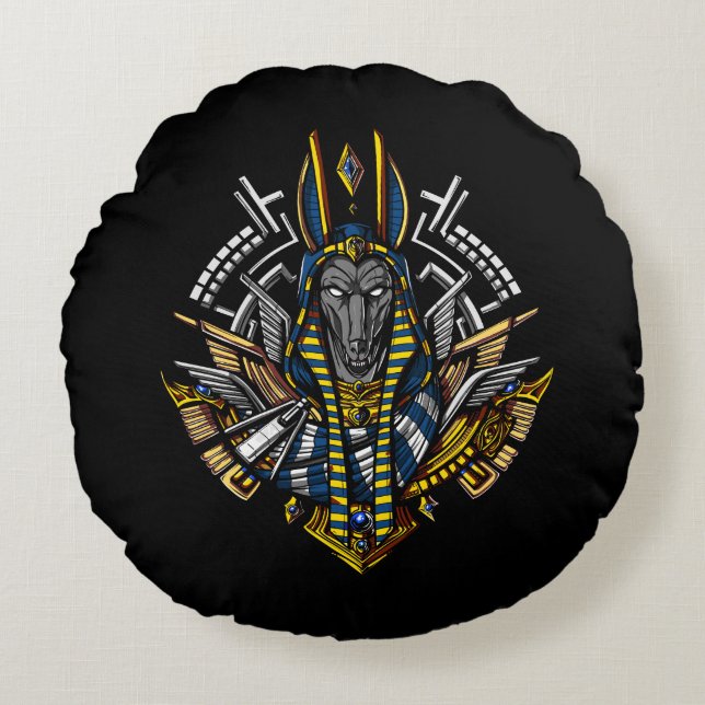Egyptian God Anubis Ancient Wolf Pharaoh Round Cushion (Front)