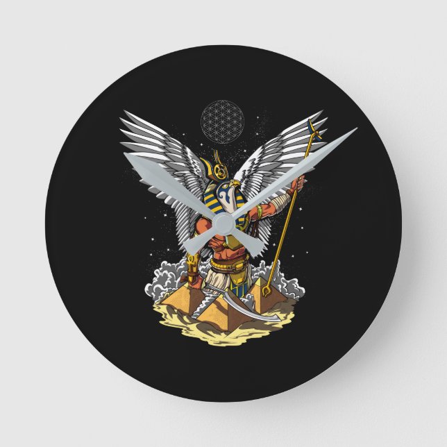 Egyptian God Horus Ancient Pyramids Ankh Mythology Round Clock (Front)