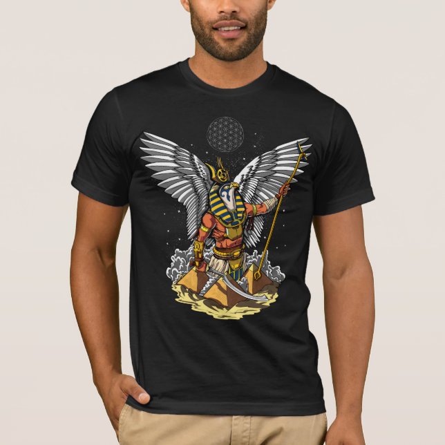 Egyptian God Horus Ancient Pyramids Ankh Mythology T-Shirt (Front)