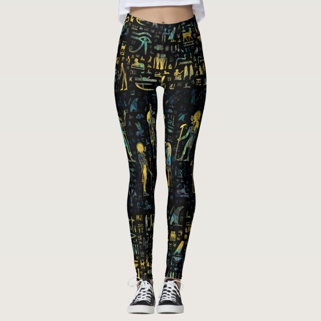Egyptian Gods and hieroglyphs - Abalone and Gold Leggings (Front)