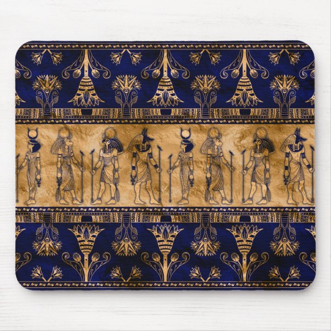 Egyptian Gods and Ornamental border -blue gold Mouse Pad (Front)