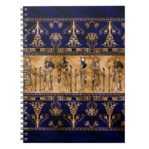 Egyptian Gods and Ornamental border -blue gold Notebook