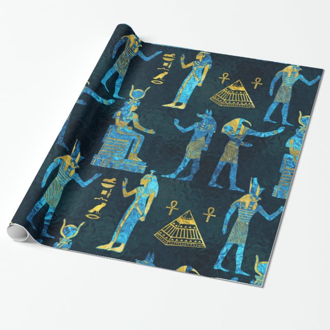 Egyptian  Gold and blue glass pattern Wrapping Paper (Unrolled)